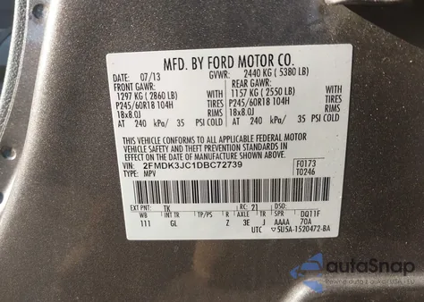 2013 Ford Edge Sel z USA, uszkodzony, nr VIN 2FMDK3JC1DBC72739